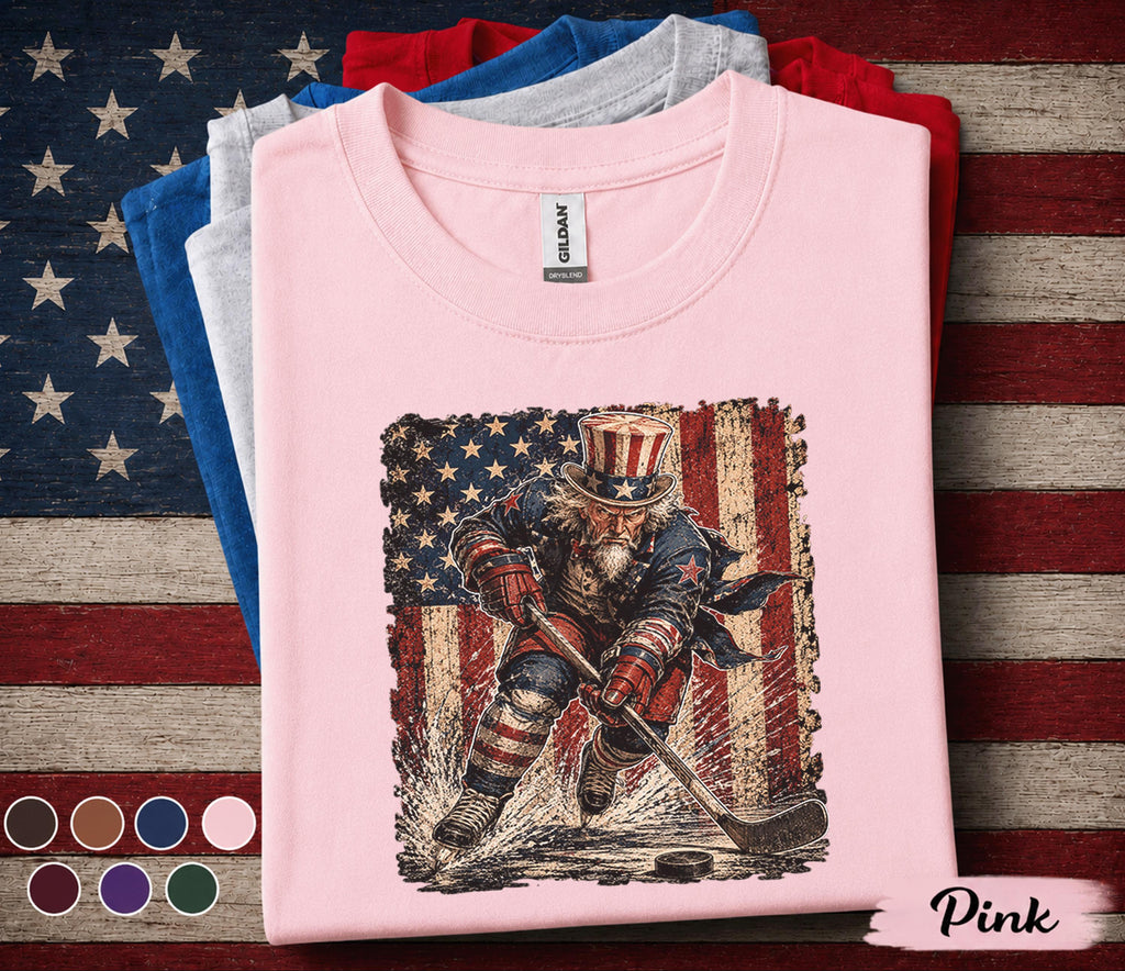 Uncle Sam Hockey Shirt, Patriotic Hockey Player Tee, American Flag Hockey Shirt, 4th Of July Sports Fan Independence Day Gift Forth of July