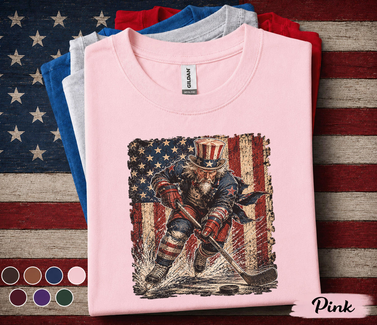 Uncle Sam Hockey Shirt, Patriotic Hockey Player Tee, American Flag Hockey Shirt, 4th Of July Sports Fan Independence Day Gift Forth of July