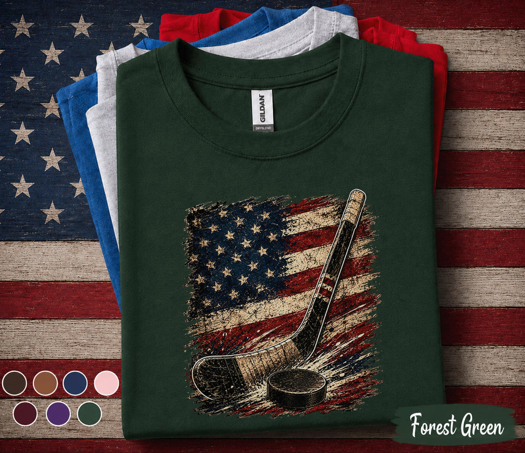 Patriotic Hockey Shirt, American Flag Hockey Tee, 4th Of July Hockey Player Shirt, USA Sports Fan Independence Day Gift Forth of July