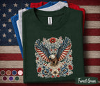 Patriotic Eagle Floral Shirt 4th Of July Eagle Tee American Flag Wings Shirt Independence Day USA Freedom Shirt Patriotic Gift Forth of July
