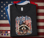Feral But Free Raccoon Shirt Patriotic Raccoon Tee 4th Of July Animal Shirt American Bow Independence Day USA Freedom...