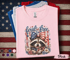 Feral But Free Raccoon Shirt Patriotic Raccoon Tee 4th Of July Animal Shirt American Bow Independence Day USA Freedom Gift Forth of July