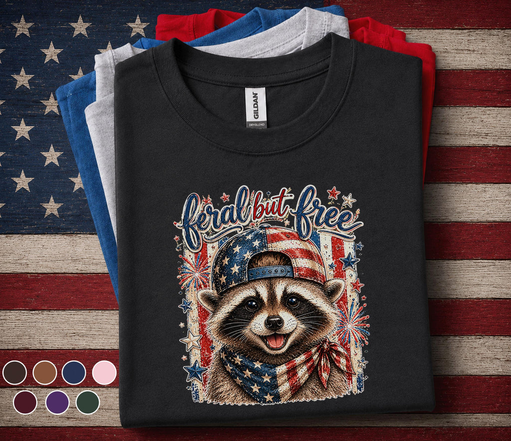 Feral But Free Raccoon Shirt Patriotic Raccoon Tee 4th Of July Shirt American Flag Raccoon Independence Day USA Freed...