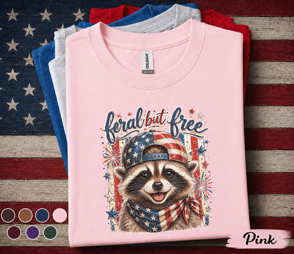 Feral But Free Raccoon Shirt Patriotic Raccoon Tee 4th Of July Shirt American Flag Raccoon Independence Day USA Freedom Gift Forth of July
