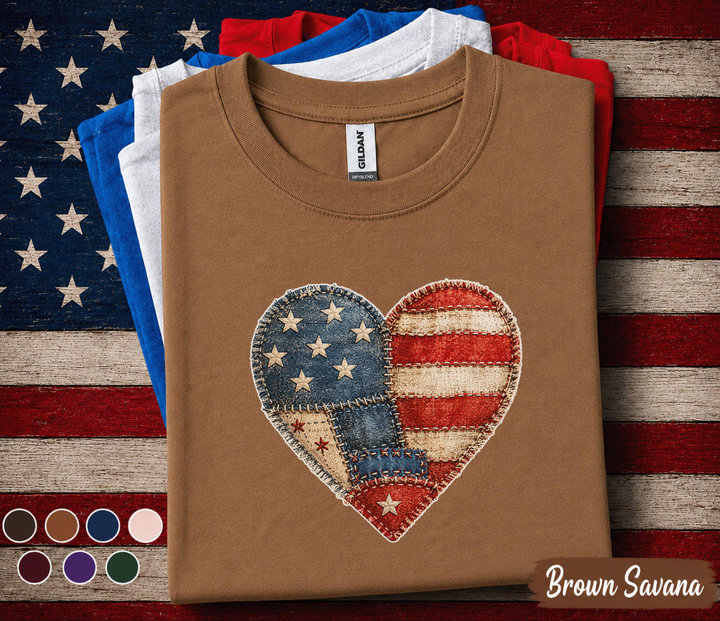 Patriotic Patchwork Heart Shirt Vintage American Flag Heart Tee 4th of July Shirt USA Independence Day Shirt Americana Gift Forth of July
