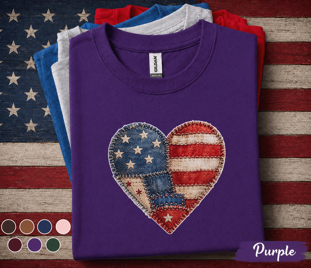 Patriotic Patchwork Heart Shirt Vintage American Flag Heart Tee 4th of July Shirt USA Independence Day Shirt Americana Gift Forth of July