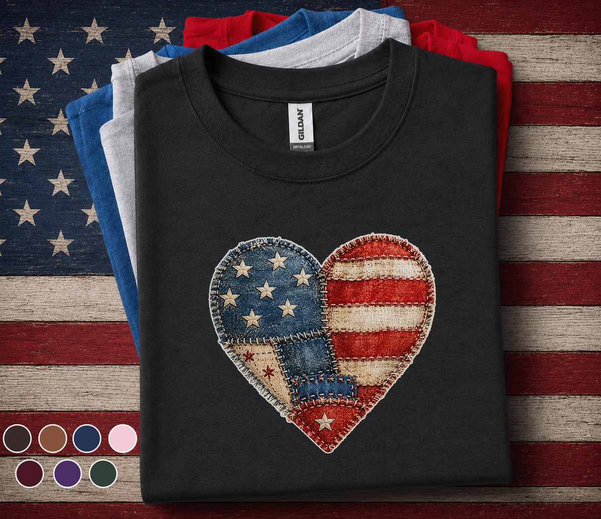 Patriotic Patchwork Heart Shirt Vintage American Flag Heart Tee 4th of July Shirt USA Independence Day Shirt American...