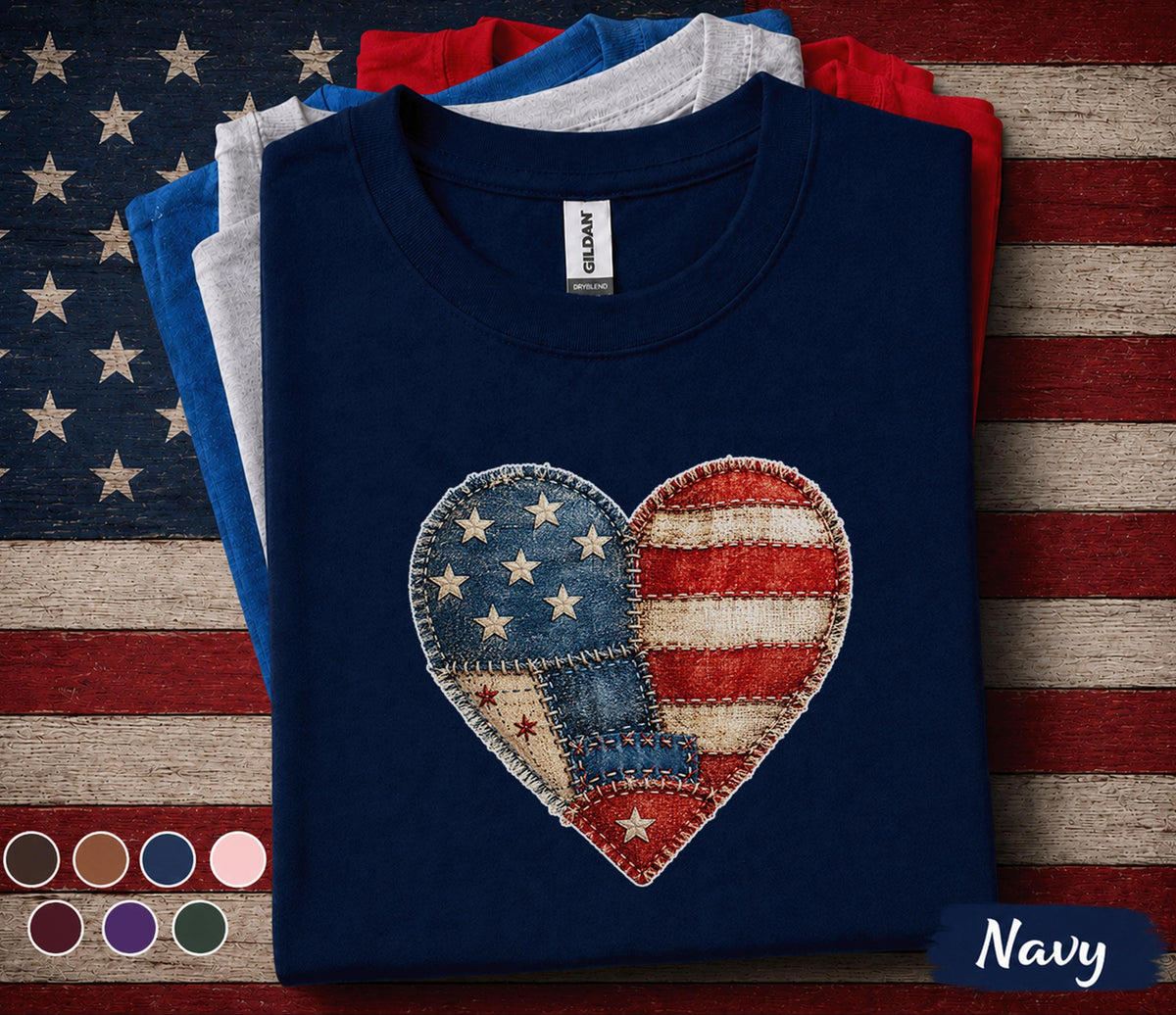 Patriotic Patchwork Heart Shirt Vintage American Flag Heart Tee 4th of July Shirt USA Independence Day Shirt Americana Gift Forth of July