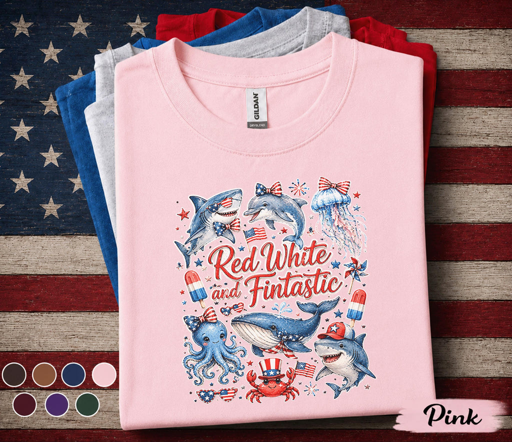 Red White and Fintastic Shirt Patriotic Ocean Animals Tee 4th of July Sea Life Shirt Independence Day Marine Life Gift Forth of July