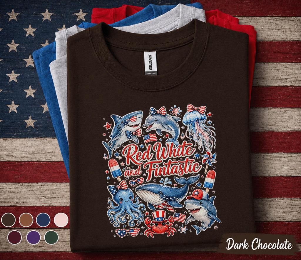 Red White and Fintastic Shirt Patriotic Ocean Animals Tee 4th of July Sea Life Shirt Independence Day Marine Life Gift Forth of July