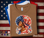 4th of July Shirt, Patriotic Black Woman Shirt, American Flag Afro Tee, Independence Day Gift, USA Floral Freedom Forth of July Tee