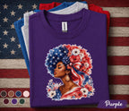 4th of July Shirt, Patriotic Black Woman Shirt, American Flag Afro Tee, Independence Day Gift, USA Floral Freedom Forth of July Tee