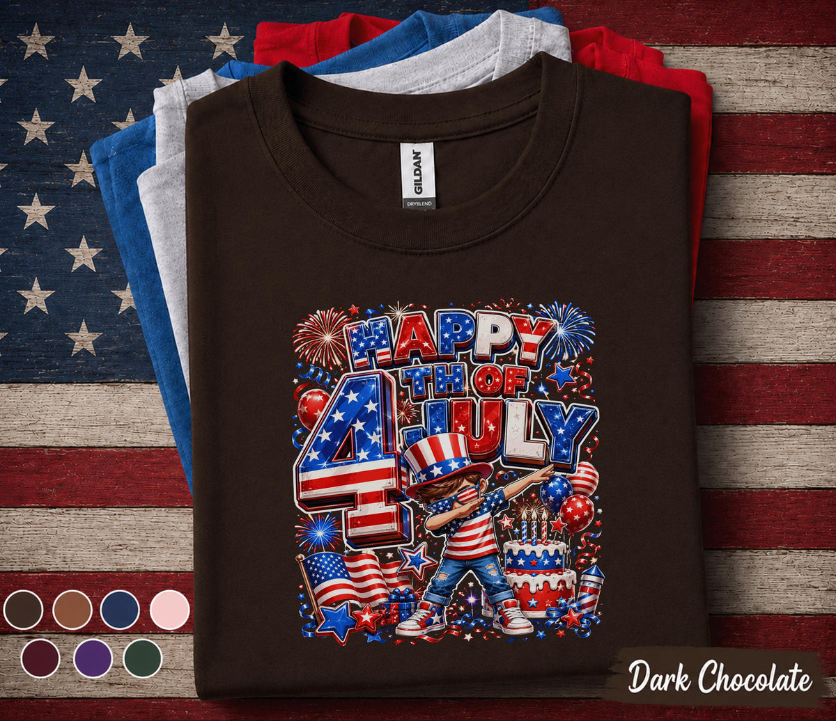 Happy 4th of July Shirt for Youth Kids, Patriotic Dabbing Boy Tee, Independence Day Fireworks Gifts, America Birthday Party Top