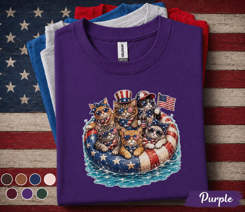 4th of July Cat Shirt, Patriotic Cats Float Tee, American Flag Kitten Forth of July Shirt, Independence Day Cat Lover Gift, USA Party Tee