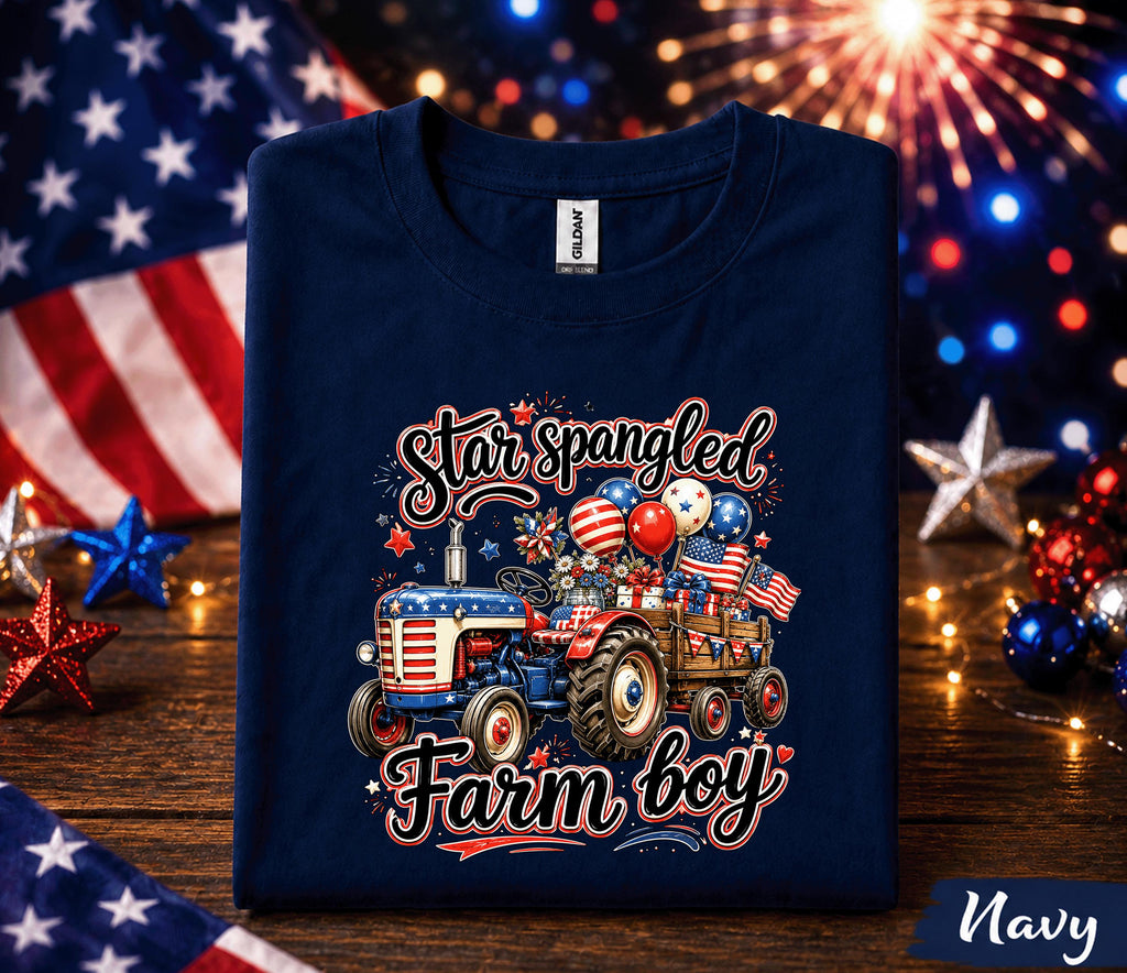 4th of July Farm Boy Shirt, Star Spangled Farm Boy Tee, Patriotic Tractor Forth of July Shirt, American Farmer Independence Day Gift USA