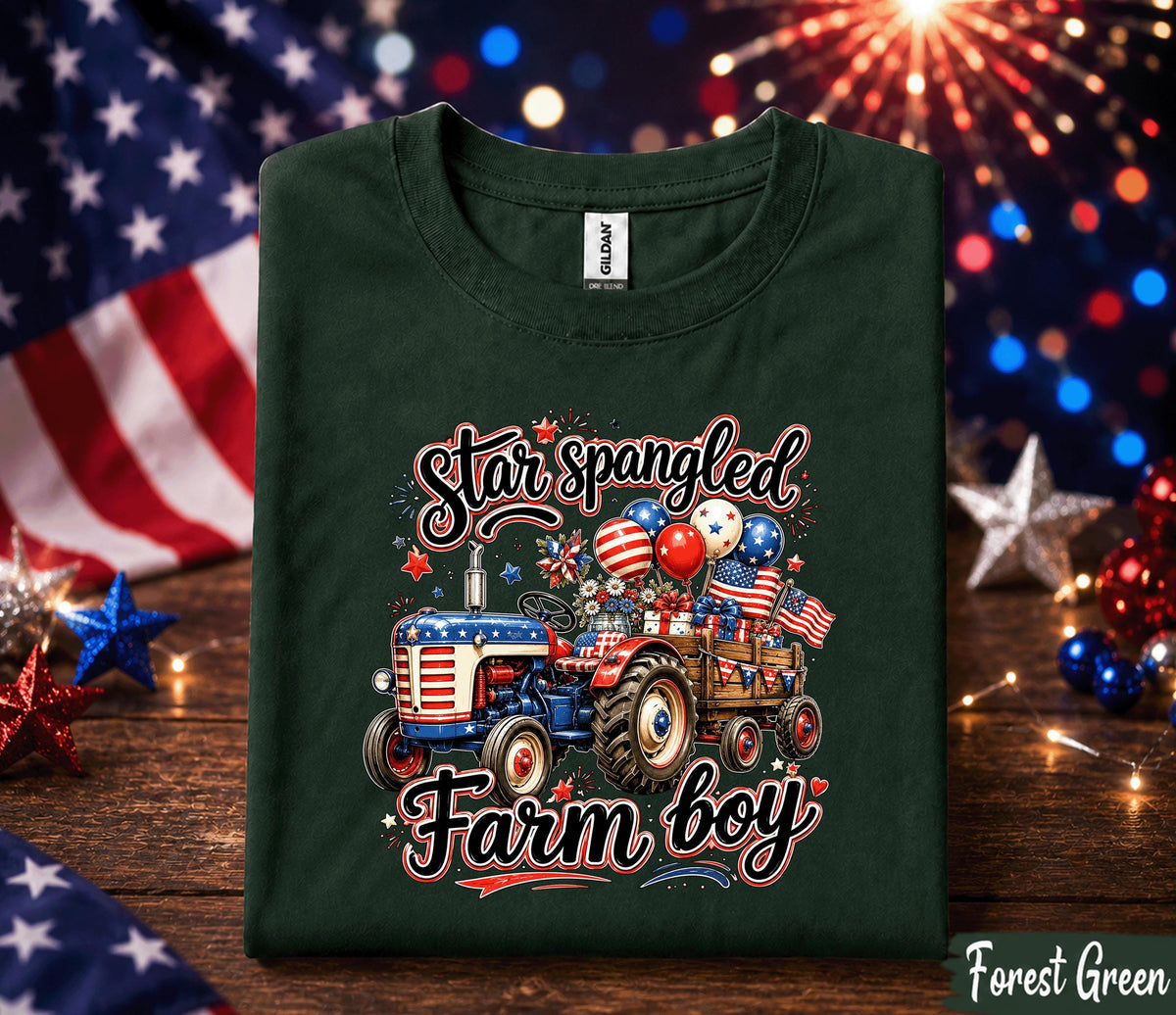 4th of July Farm Boy Shirt, Star Spangled Farm Boy Tee, Patriotic Tractor Forth of July Shirt, American Farmer Independence Day Gift USA