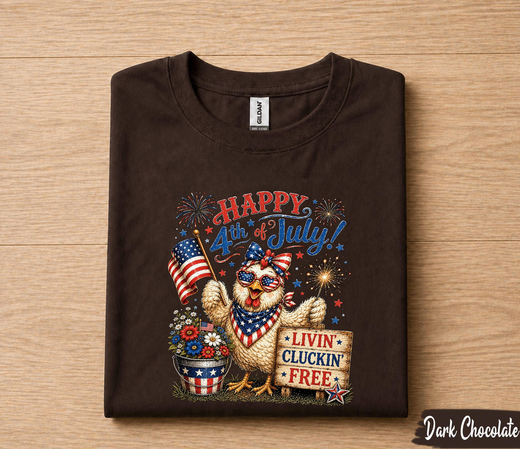 4th of July Chicken Shirt, Livin Cluckin Free Tee, Patriotic Chicken Forth of July Shirt, Happy 4th of July Farm Animal USA Gift Tee
