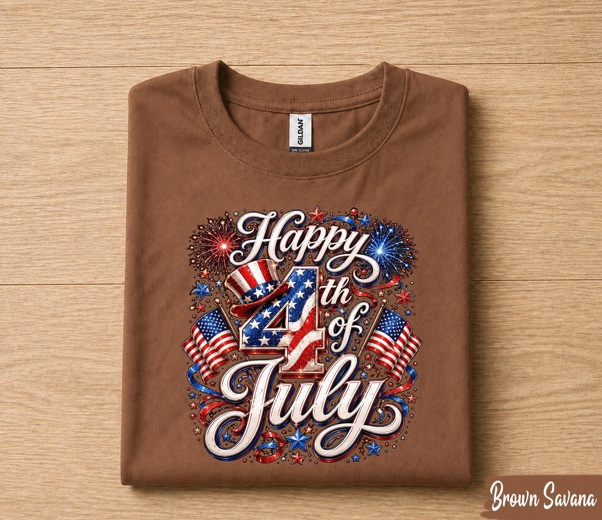 Happy 4th of July Shirt, Patriotic Independence Day T-Shirt, USA Flag Fireworks Tee, American Holiday Gift for Men Women Forth of July