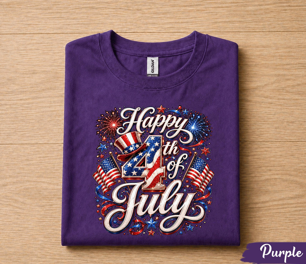 Happy 4th of July Shirt, Patriotic Independence Day T-Shirt, USA Flag Fireworks Tee, American Holiday Gift for Men Women Forth of July