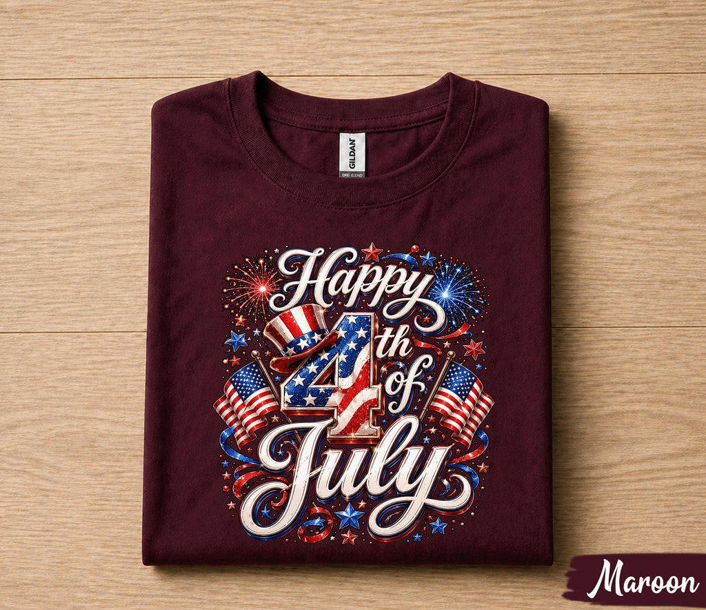 Happy 4th of July Shirt, Patriotic Independence Day T-Shirt, USA Flag Fireworks Tee, American Holiday Gift for Men Women Forth of July