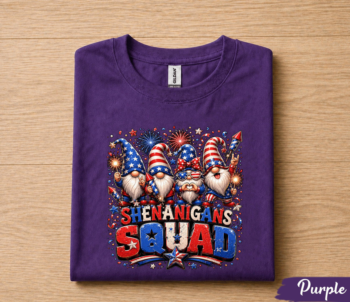 Shenanigans Squad 4th of July Shirt, Patriotic Gnome Independence Day Tee, USA Fireworks, Funny American Party Gift Forth of July