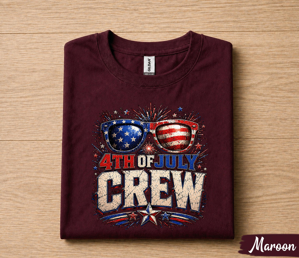 4th of July Crew Shirt, Patriotic American Flag Sunglasses Tee, Independence Day Fireworks Forth of July T-Shirt, USA Party Outfit