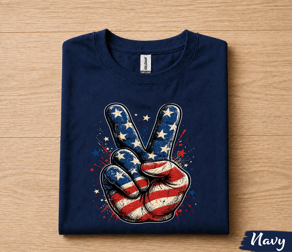 Patriotic Peace Sign 4th of July Shirt, American Flag Hand Forth of July Tee, Independence Day USA Pride T-Shirt, Freedom Party Outfit