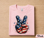 Patriotic Peace Sign 4th of July Shirt, American Flag Hand Forth of July Tee, Independence Day USA Pride T-Shirt, Freedom Party Outfit