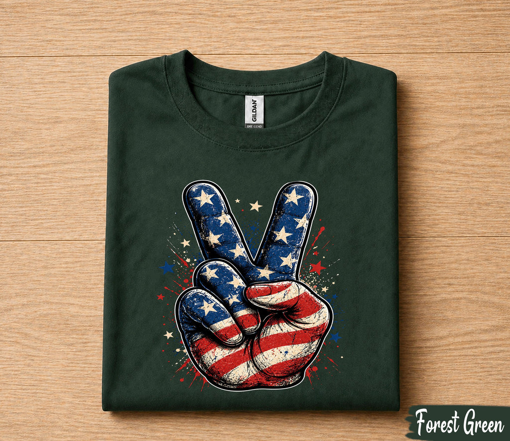 Patriotic Peace Sign 4th of July Shirt, American Flag Hand Forth of July Tee, Independence Day USA Pride T-Shirt, Freedom Party Outfit