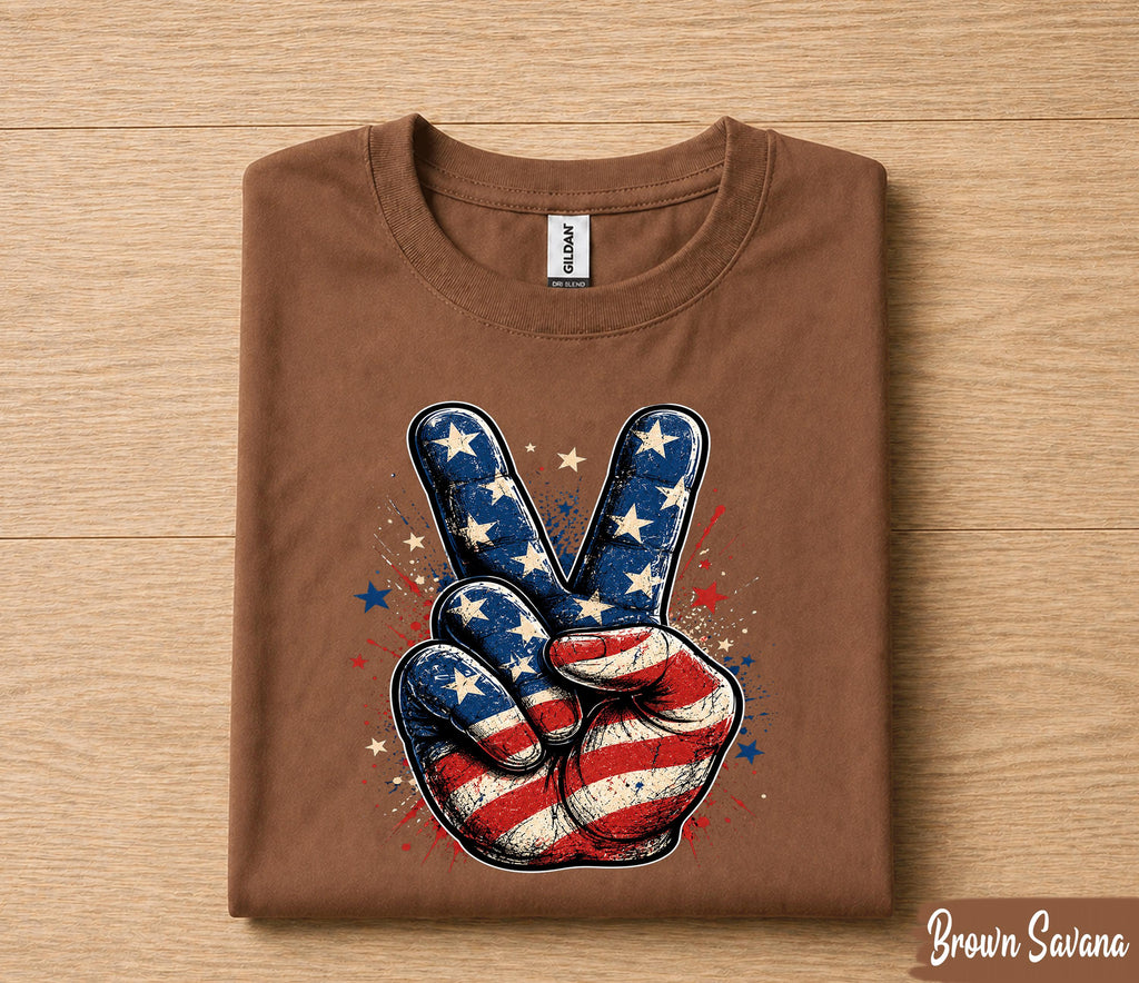 Patriotic Peace Sign 4th of July Shirt, American Flag Hand Forth of July Tee, Independence Day USA Pride T-Shirt, Freedom Party Outfit