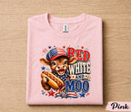 Red White and Moo 4th of July Shirt, Patriotic Cow Independence Day Tee, Funny American Farm Animal T-Shirt, USA Holiday Gift Forth of July