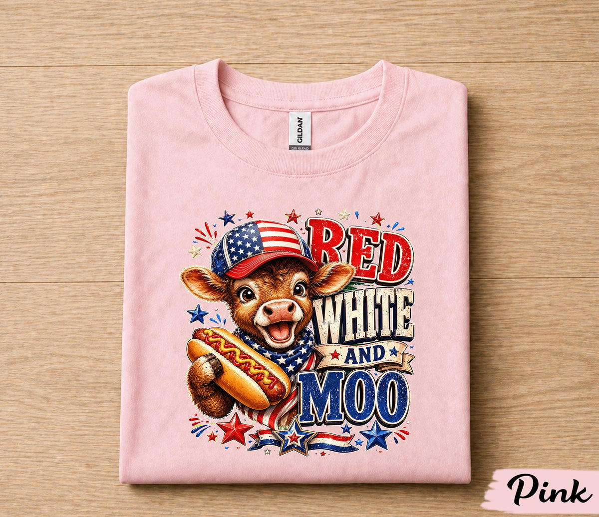 Red White and Moo 4th of July Shirt, Patriotic Cow Independence Day Tee, Funny American Farm Animal T-Shirt, USA Holiday Gift Forth of July