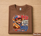 Red White and Moo 4th of July Shirt, Patriotic Cow Independence Day Tee, Funny American Farm Animal T-Shirt, USA Holiday Gift Forth of July