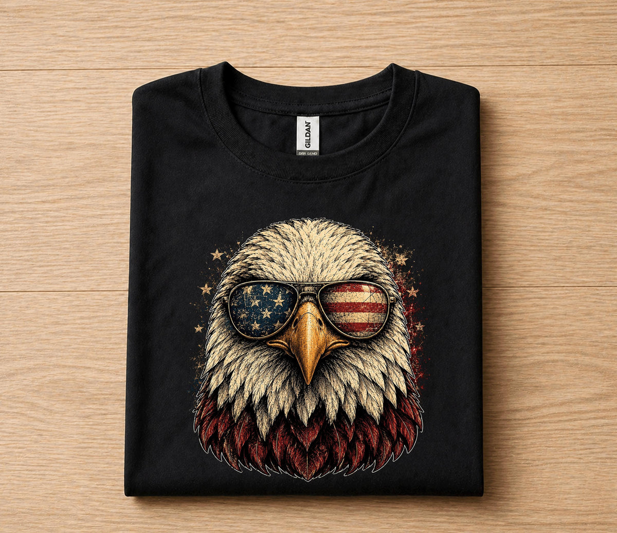 Patriotic Bald Eagle 4th of July Shirt, American Flag Sunglasses Tee