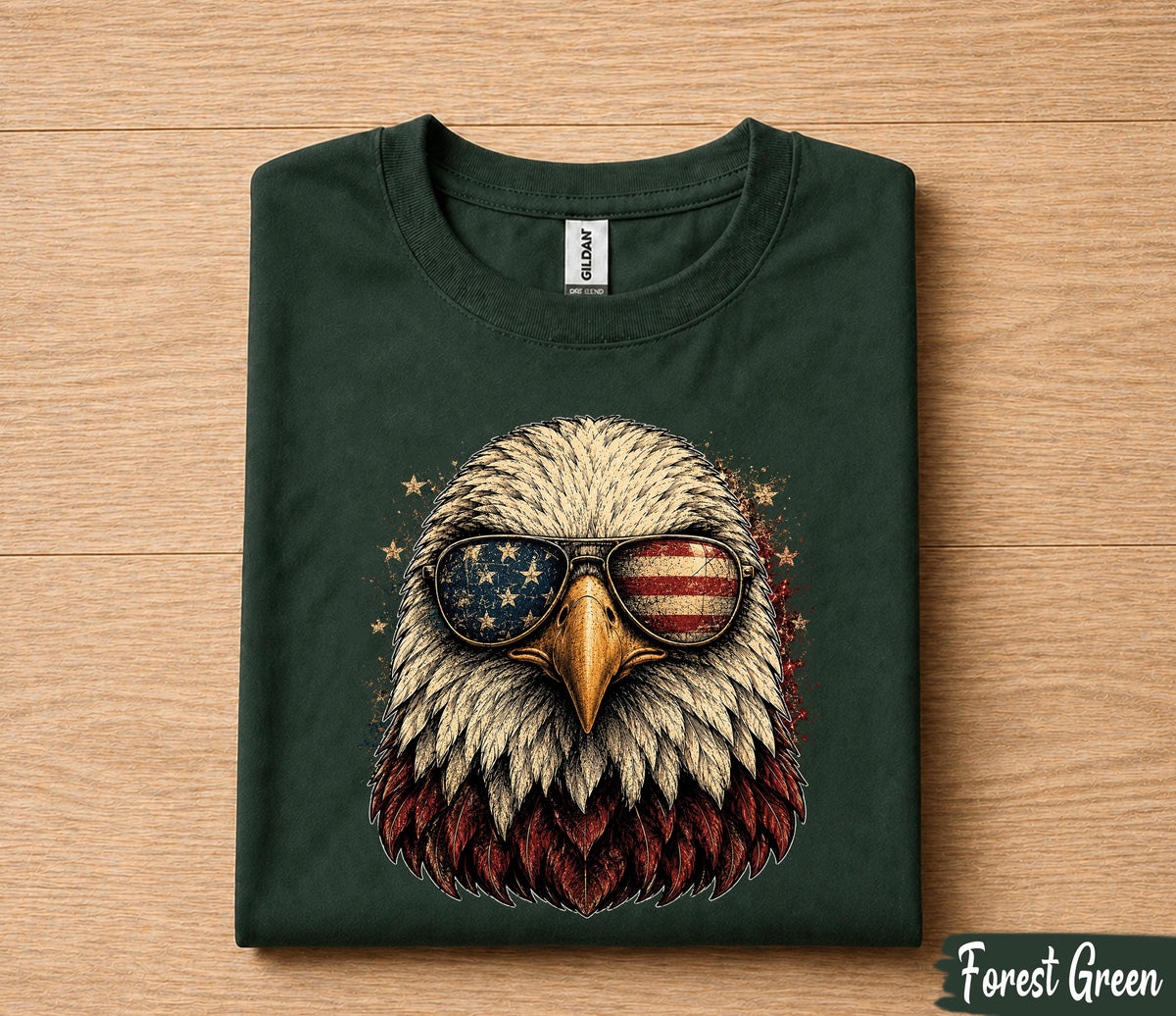 Patriotic Bald Eagle 4th of July Shirt, American Flag Sunglasses Tee, USA Independence Day T-Shirt, Freedom Pride Gift Forth of July