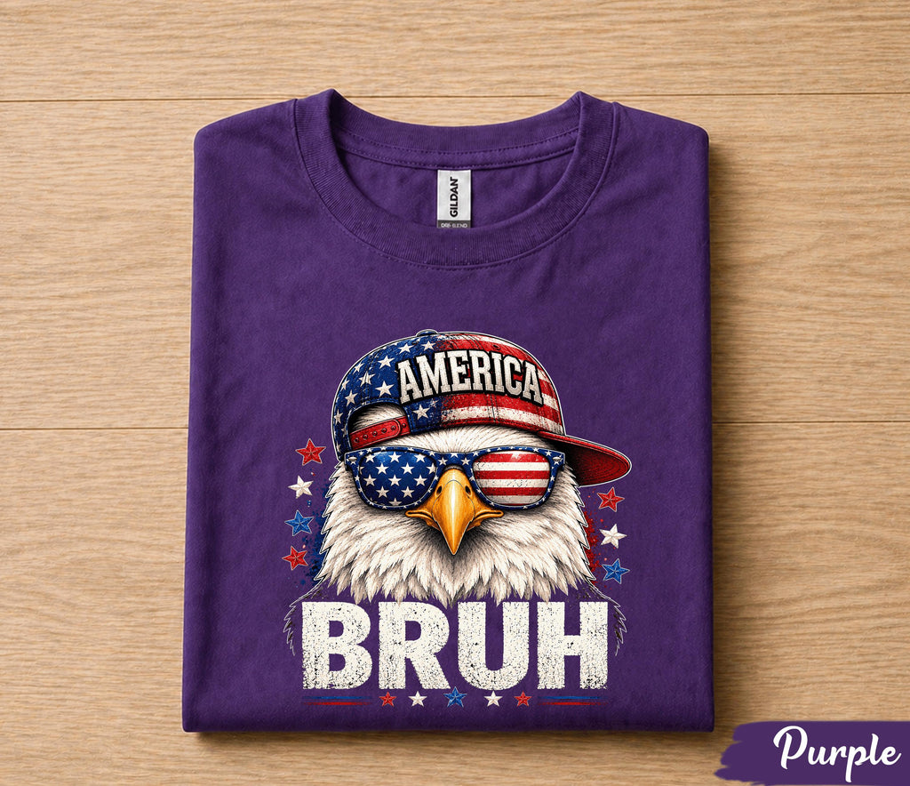 America Bruh 4th of July Shirt, Funny Patriotic Eagle Tee, USA Flag Sunglasses Independence Day T-Shirt, American Freedom Gift Forth of July