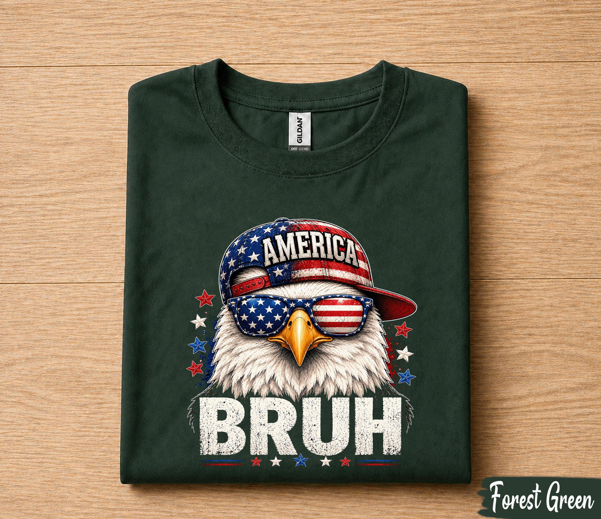 America Bruh 4th of July Shirt, Funny Patriotic Eagle Tee, USA Flag Sunglasses Independence Day T-Shirt, American Freedom Gift Forth of July
