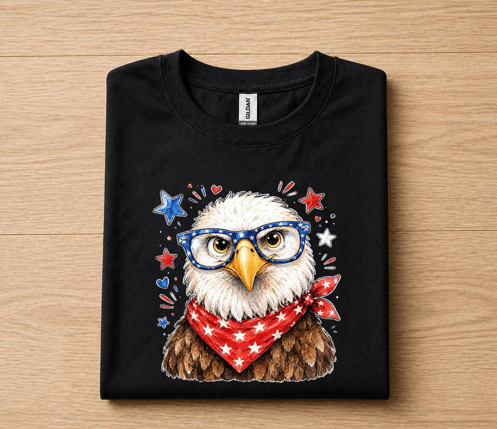 Cute Patriotic Eagle 4th of July Shirt, American Flag Glasses Bald Eagle Tee