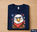 Cute Patriotic Eagle 4th of July Shirt, American Flag Glasses Bald Eagle Tee, Independence Day USA Women  T-Shirt Gift Forth of July