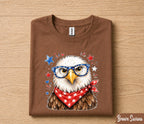Cute Patriotic Eagle 4th of July Shirt, American Flag Glasses Bald Eagle Tee, Independence Day USA Women  T-Shirt Gift Forth of July