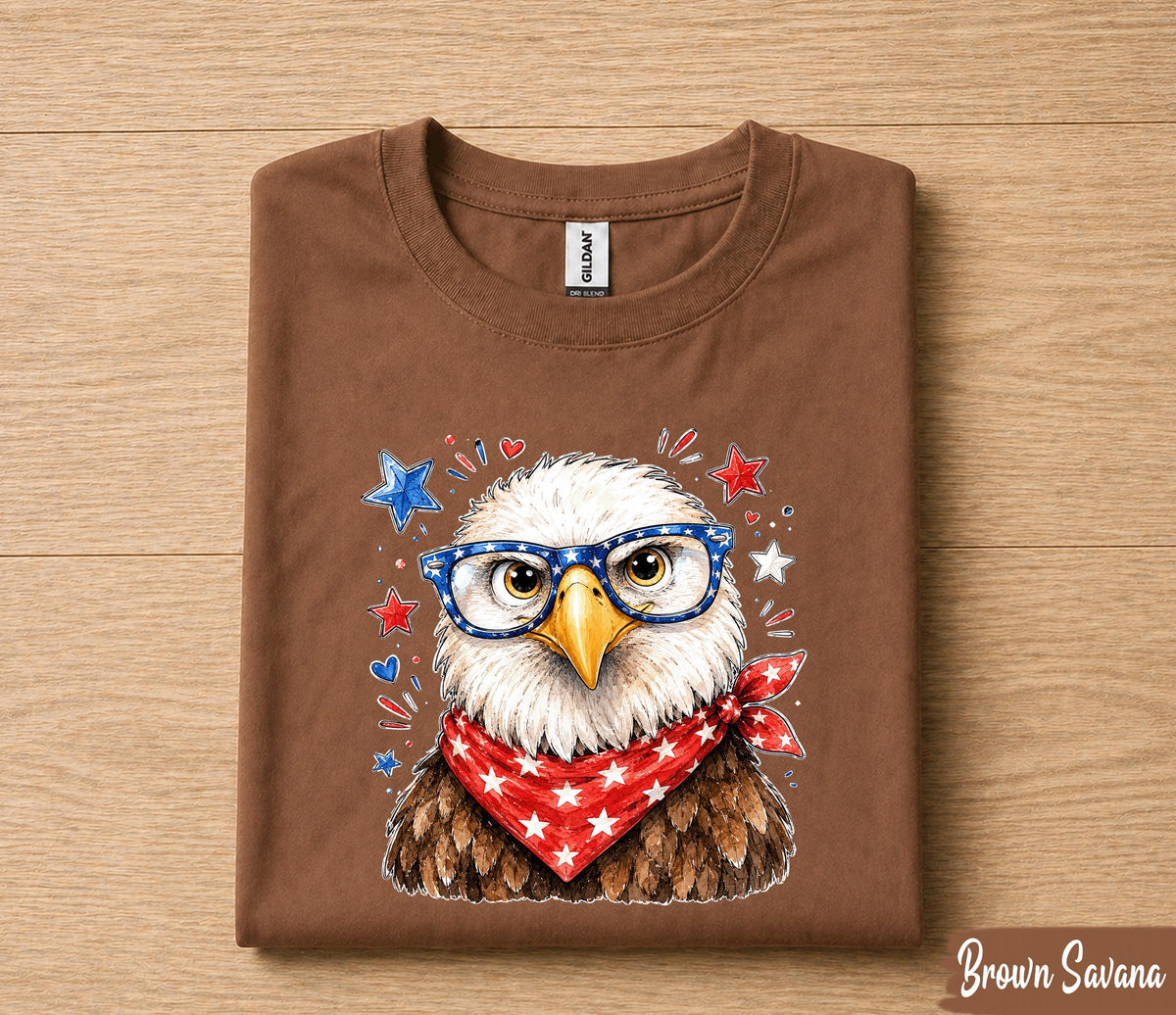 Cute Patriotic Eagle 4th of July Shirt, American Flag Glasses Bald Eagle Tee, Independence Day USA Women  T-Shirt Gift Forth of July