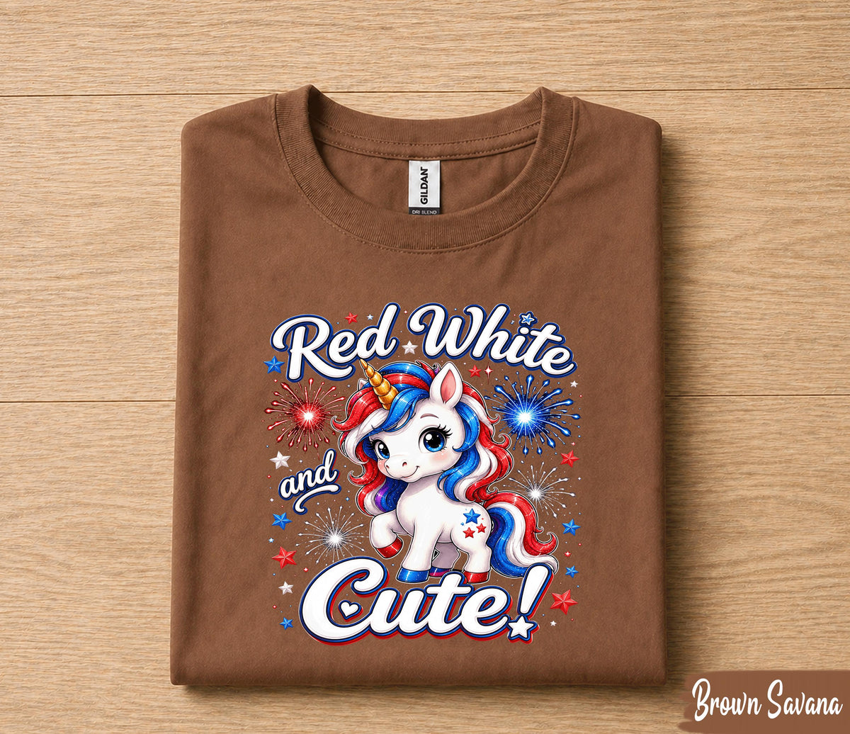 Red White and Cute Unicorn 4th of July Shirt, Patriotic Unicorn Independence Day Tee, Fireworks USA Party T-Shirt for Girls Forth of July