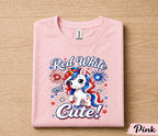 Red White and Cute Unicorn 4th of July Shirt, Patriotic Unicorn Independence Day Tee, Fireworks USA Party T-Shirt for Girls Forth of July