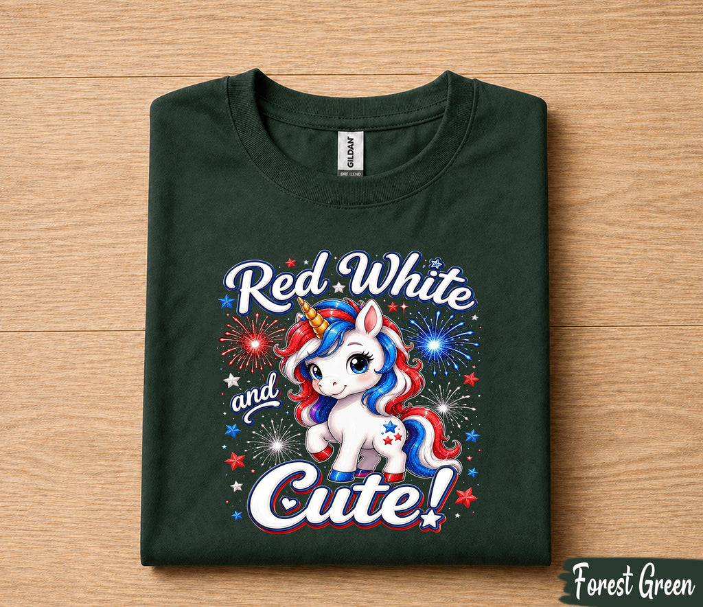 Red White and Cute Unicorn 4th of July Shirt, Patriotic Unicorn Independence Day Tee, Fireworks USA Party T-Shirt for Girls Forth of July