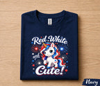 Red White and Cute Unicorn 4th of July Shirt, Patriotic Unicorn Independence Day Tee, Fireworks USA Party T-Shirt for Girls Forth of July