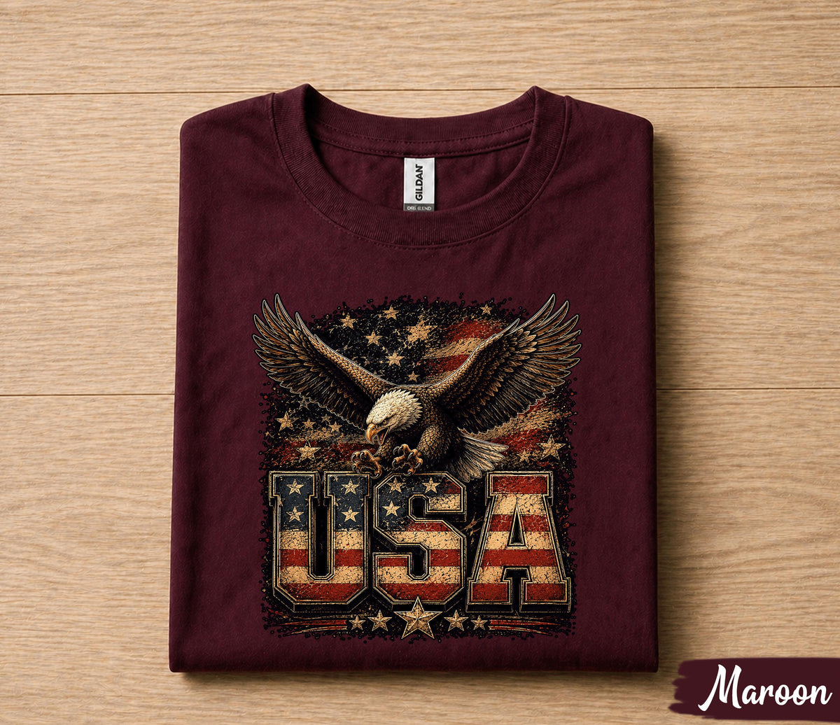 USA Eagle 4th of July Shirt, Patriotic American Flag Bald Eagle Tee, Independence Day Freedom T-Shirt, Vintage USA Pride Gift Forth of July