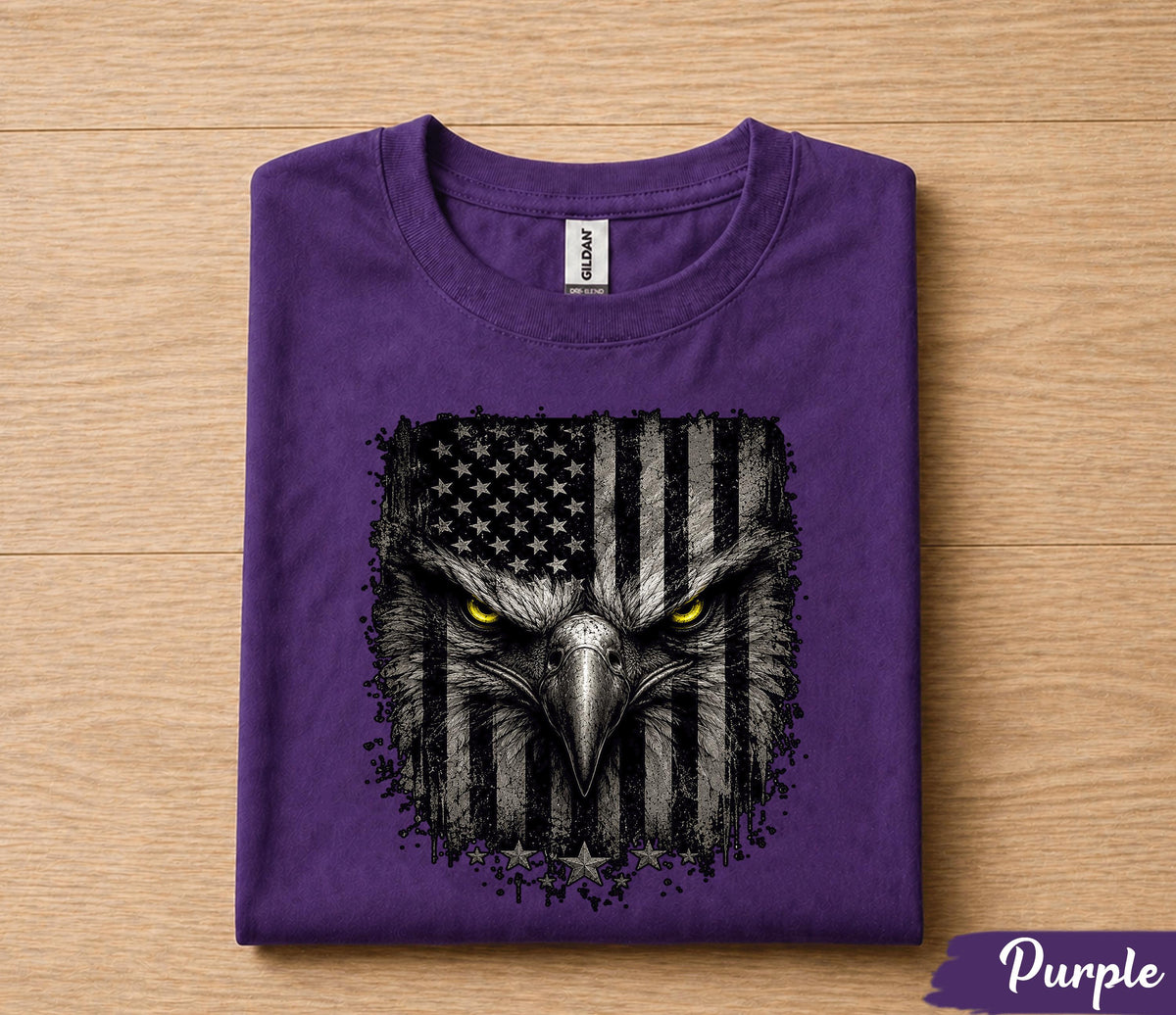 Patriotic Eagle Face 4th of July Shirt, American Flag Bald Eagle Tee, USA Freedom Independence Day T-Shirt Gift Forth of July
