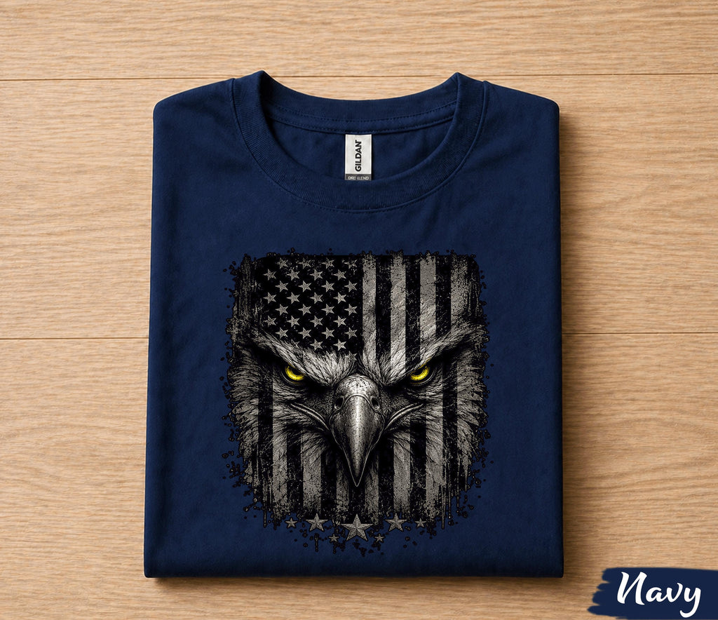 Patriotic Eagle Face 4th of July Shirt, American Flag Bald Eagle Tee, USA Freedom Independence Day T-Shirt Gift Forth of July