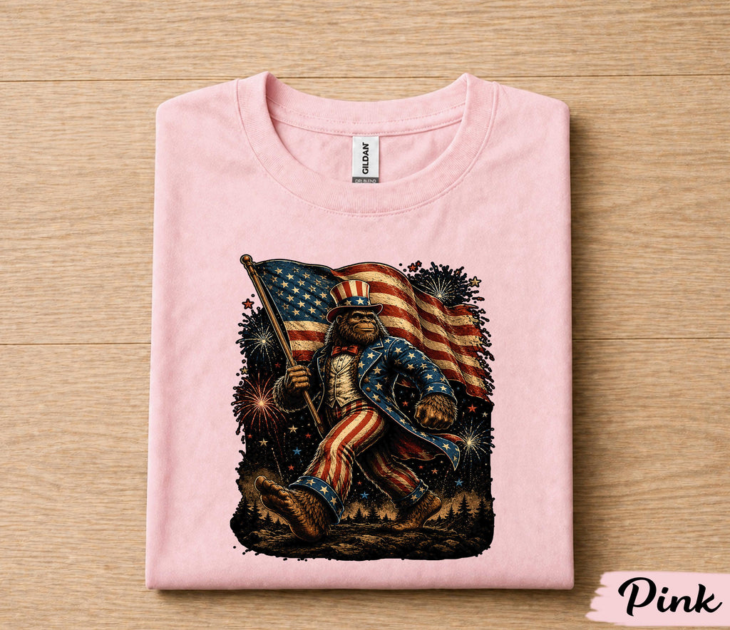 Patriotic Bigfoot Uncle Sam 4th of July Shirt, American Flag Sasquatch Independence Day Tee, Funny USA Fireworks T-Shirt Gift Forth of July