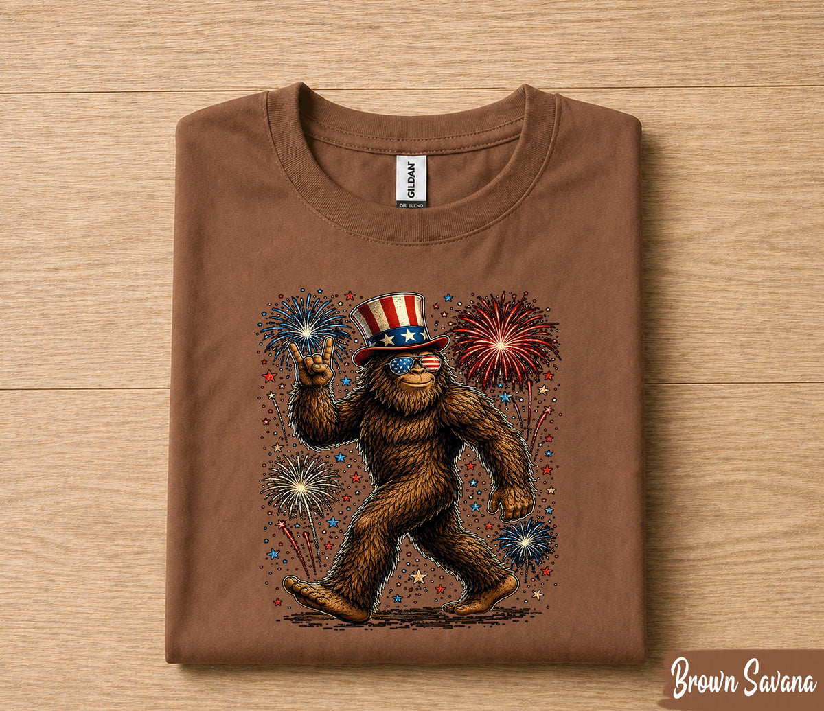 Patriotic Bigfoot 4th of July Shirt, Sasquatch Fireworks Tee, USA Independence Day Shirt, American Pride Bigfoot Gift Forth of July